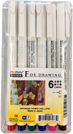 Marvy Uchida Technical Pens 0.3 mm Colored 6 pieces