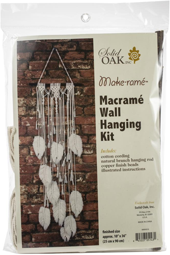 Solid Oak Macramé Kit Veren Muurhanger 25x90 cm