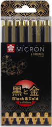 Sakura Pigma Black & Gold Edition Fineliners Set 6 stuks