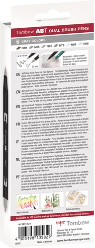 Tombow ABT Dual Brush Pen Set 6 stuks Gray Colors-2