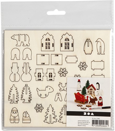 CC DIY Houten Figuren Kerst l: 15,5cm b: 17cm