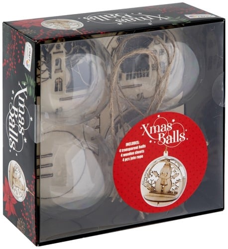 Acryl Deco Kerstballen Set 7 cm 4 stuks