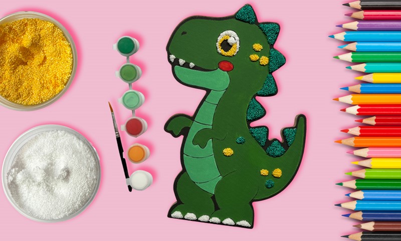 Wins T-Rex schilderen en versieren met Foam Clay