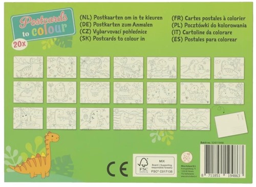 Win Dinosaur Coloring Postcards, 20 pieces, 16 x 12 cm-3