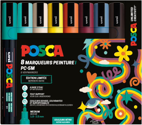 Uni Posca PC5M Markers Set 8 Pieces Retro Colours