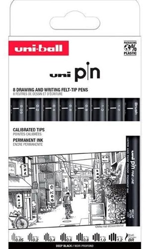 Uni-Ball Pin ASP11 Set Met Gekalibreerde Punt 8 Stuk
