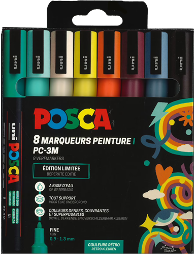 Uni Posca PC3M Markers Set 8 Stuk Retro Kleuren