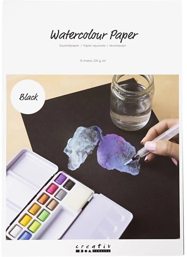 CC Aquarellpapier A4, Schwarz, 15 Blatt