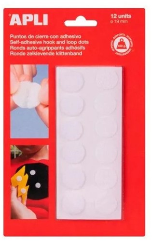 Apli Klittenband Rond Zelfklevend - d 19 mm - Wit - 12 stuk