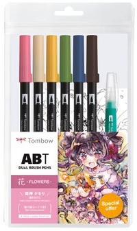 Tombow ABT Dual Brush pen set 6 st Manga Bloemen