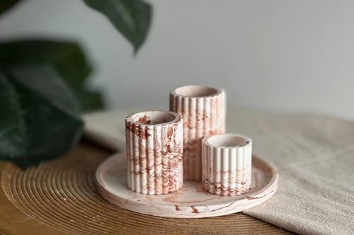 LC DIY Giethars Set - Kandelaars 3 stuks en Dienblad met Terracotta pigment