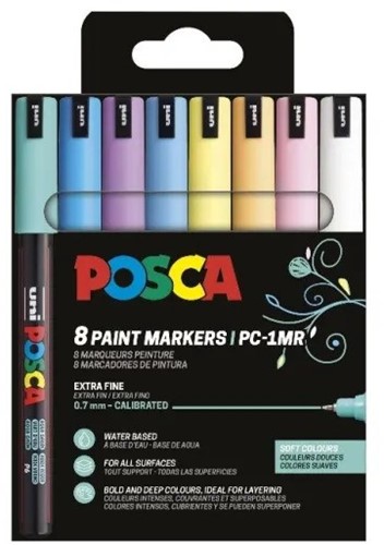 Uni Posca Markers PC1MR Set Zachte Kleuren 8 stuk