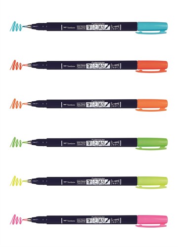 Tombow Fudenosuke Brush Pen Set 6 pieces Neon-2