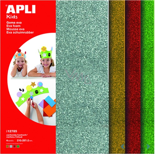 Apli EVA Glitterfoam A4 Zilver, Goud, Rood en Groen