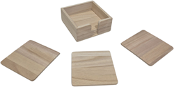 Wooden Coasters Square Paulownia in Holder 11.6 x 11.6 cm, Pack of 6