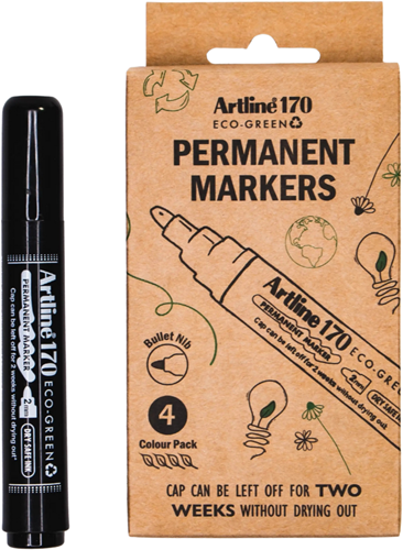 Artline Drysafe 170 Eco-Green Permanent Markers 2.0mm  4 kleuren