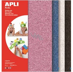 Apli EVA Glitterfoam - A4 - Wit Zwart Rood en Blauw - 4 vel