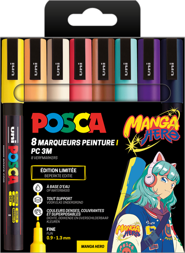 Uni Posca Markers PC3M Set 8 Stuk Manga Hero