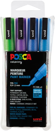 Uni Posca Verfmarker 4 Set 3M Glitter Koud