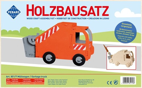 Pebaro Houten Bouwset Vuilniswagen