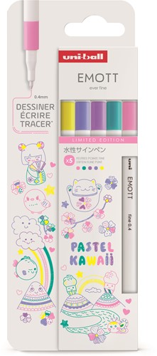 Uni Emott Fineliner Set 5 Pieces Pastel Kawaii