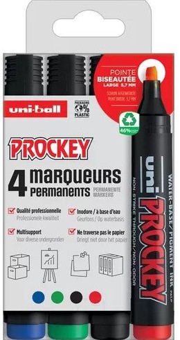Uni-Ball Prockey Permanentmarker-Set 5,7 mm Meißel 4-teilig