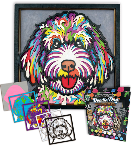 Splat Planet Wood Art Set Doodle Hond 27 x 26 x 3,5 cm