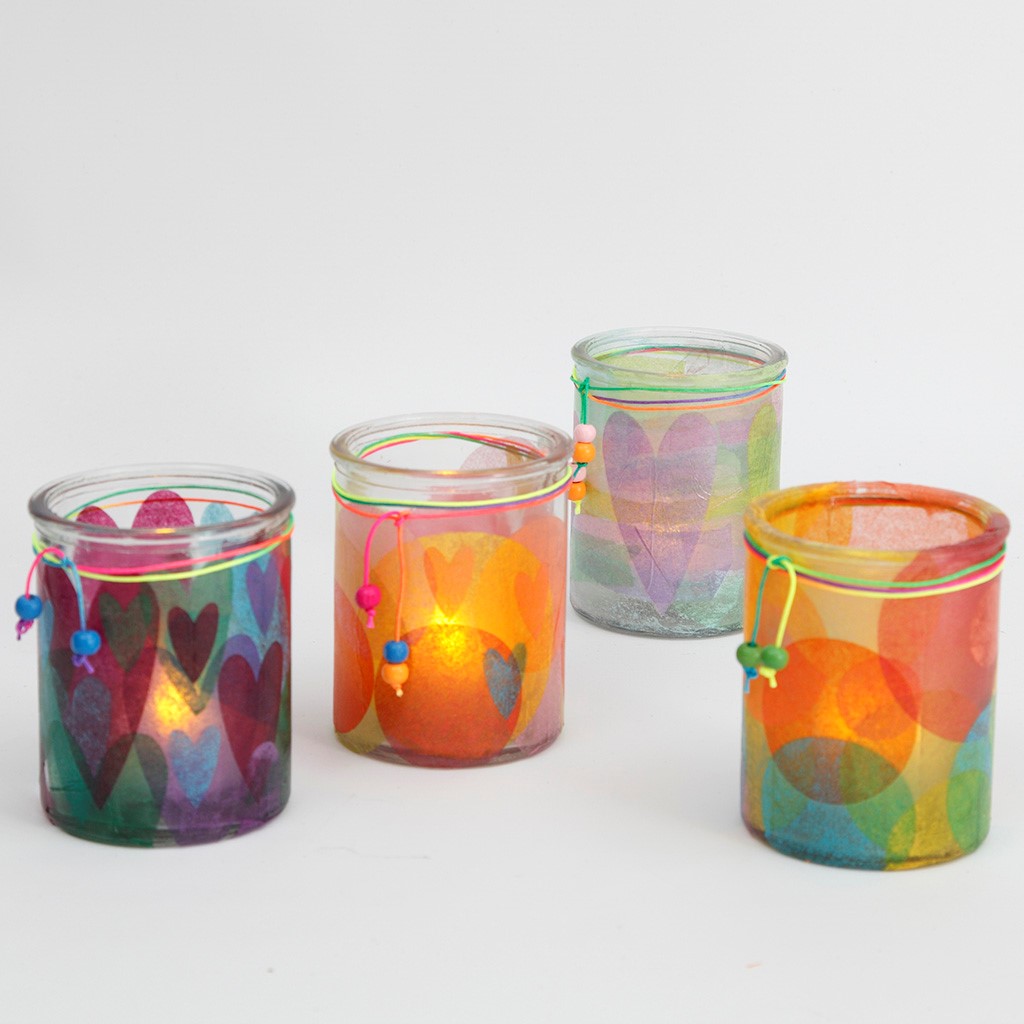 Kandelaars decoreren met tissuepapier en decoupage lijmlak