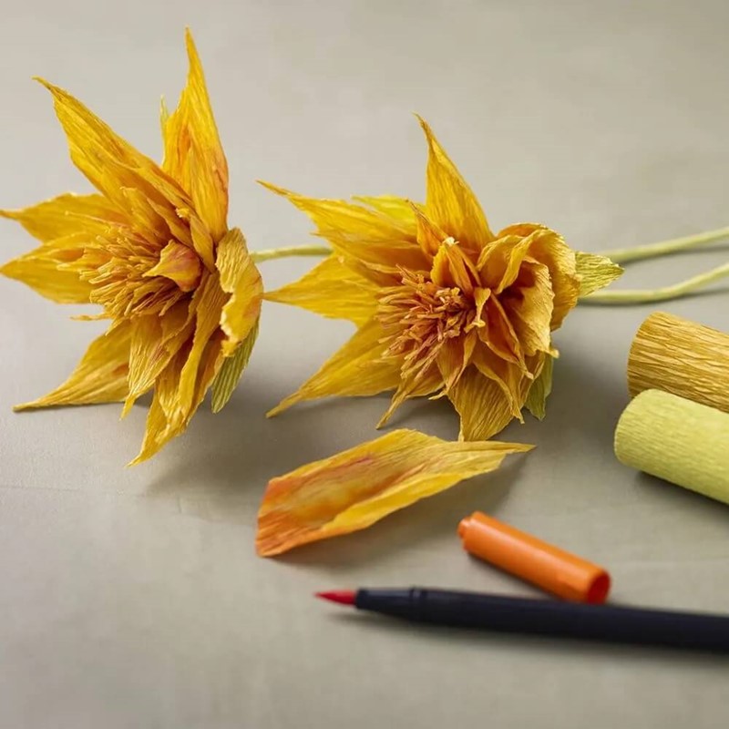 Chrysant maken van crêpepapier met aquarelstiften en Multi Glue