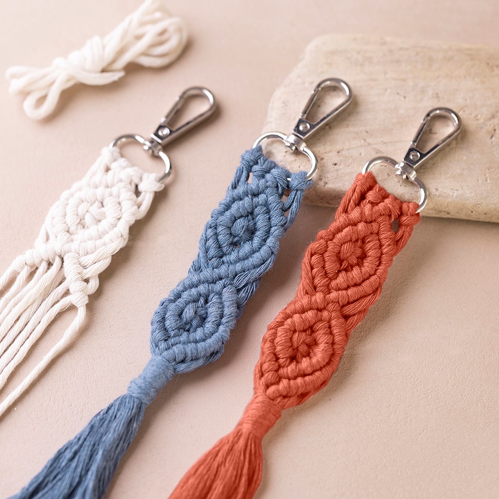 Mini Craft Kit Macramé, Key Rings, Matt Transparent, Dusty Green, Dusty