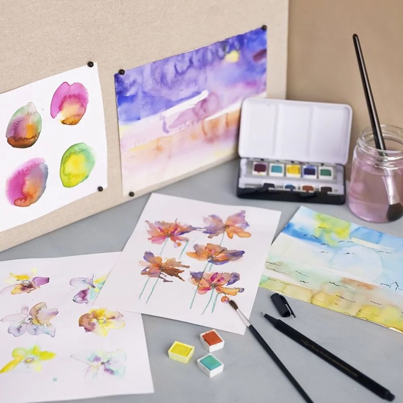 Aquarelbloemen en landschappen met de starterset