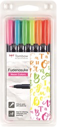 Tombow Fudenosuke Brush Pen Set 6 stuks Neon