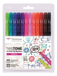 Tombow Dual-tip Markers TwinTone Set 12 pieces Brights
